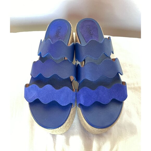 Chloe NWT "Lauren" Royal Blue Platform Espadrille Sandals Size 40 FITS Like US 9 - Picture 1 of 11